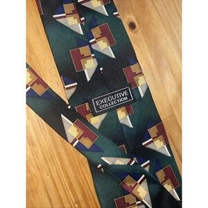 Executive Collection Necktie Men Green Geometric Wedding Business‎ Resort